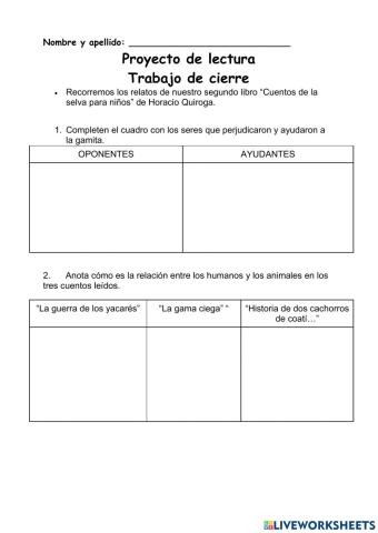 Proyecto de lectura 4to