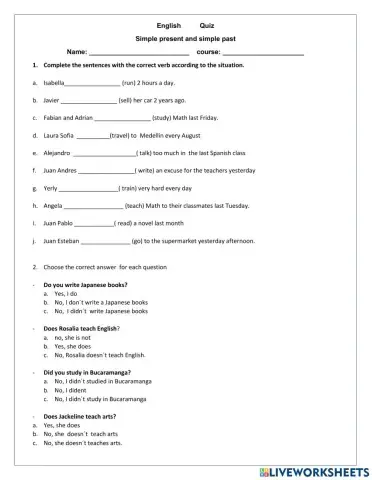 Simple present vs simple past