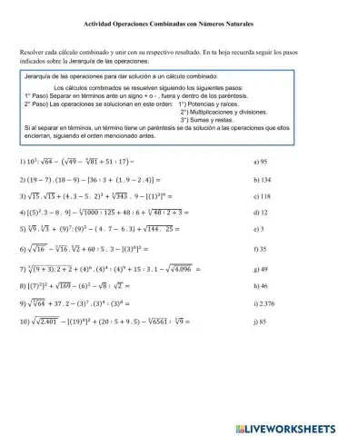 Números Naturales   Operaciones Cálculos Combinados