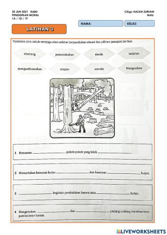 LATIHAN 3: Unit 11 - MASYARAKAT PRIHATIN ALAM TERPELIHARA