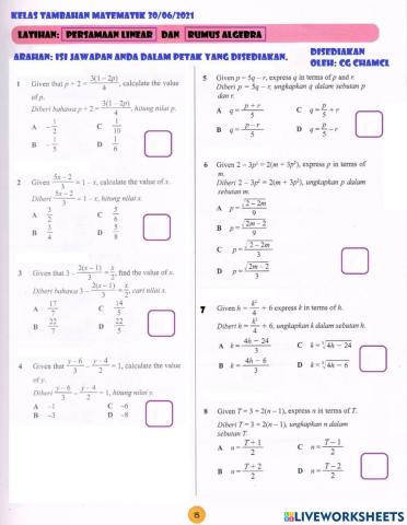 Persamaan linear dan algebra