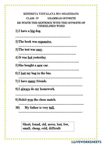 Opposite in sentence