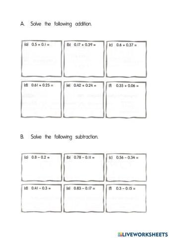 Addition and subtraction of decimal