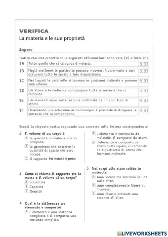 Verifica LE PROPRIETà DELLA MATERIA