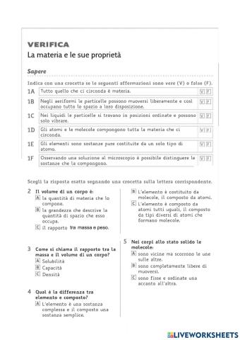 Verifica LE PROPRIETà DELLA MATERIA