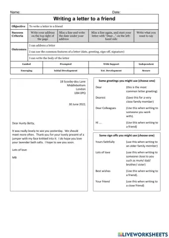 Informal Letter writing template