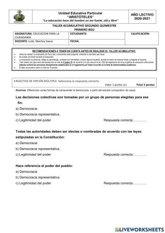 Taller segundo quimestre ciudadania primero bgu