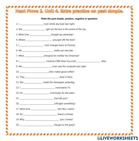 Next Move 2. Unit 4. Extra practice on past simple.