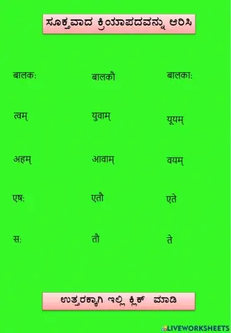 क्रियापदानाम् अभ्यास: