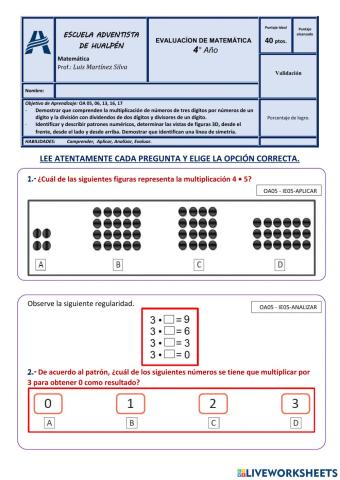 Evaluación de Matemática