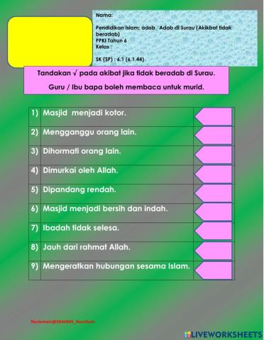 Akibat tidak beradab di masjid-Surau Thn 6 PPKI