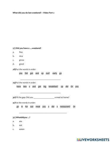 Past Simple - What did you do last weekend? Video Part 2