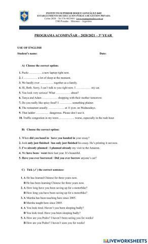 3rd year - Use of English Acompañar 2020-2021