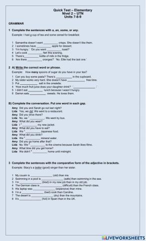 Quick test - 7-8-9 English File - Elementary