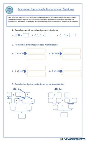 Prueba formativa de divisiones