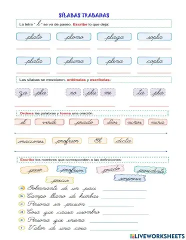 SÍLABAS TRABADAS PL-PR