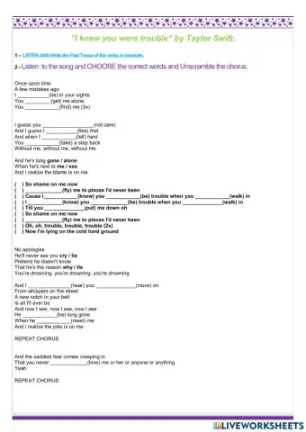 Song: I knew you were trouble