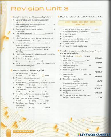 Gold experience b1+ unit 3 test