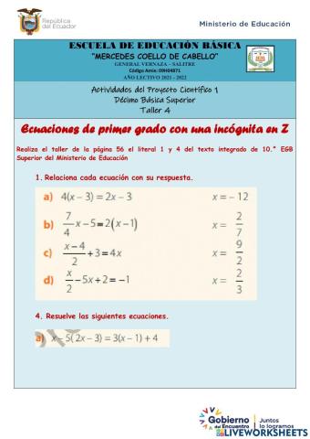 Ecuaciones de primer grado con una incógnita en Z