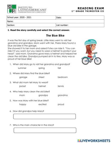 READING EXAM 3rd Trimester