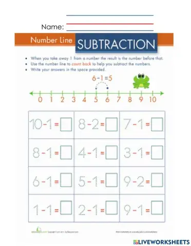 Subtraction using Number Line