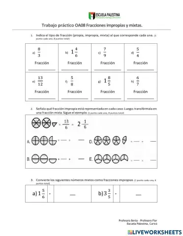 Trabajo práctico 6to básico, Fracciones impropias y mixtas