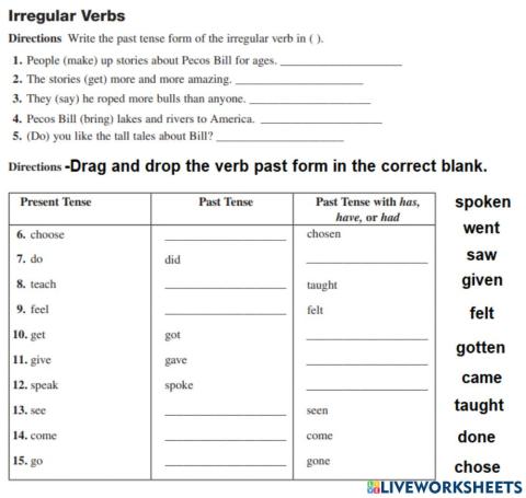 Irregular Verbs 4 grade