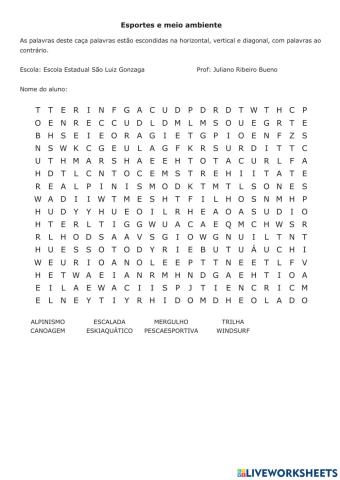 Caça palavras esporte e meio ambiente