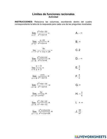 Límites de funciones racionales