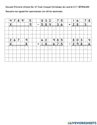Operaciones con punto decimal