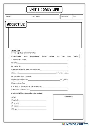 Daily life 1 : Adjective