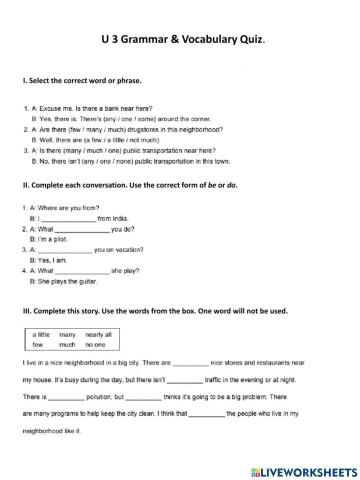 U3 Grammar and vocabulary quiz