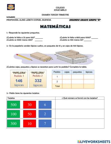 Examen Matemáticas Tercer Trimestre