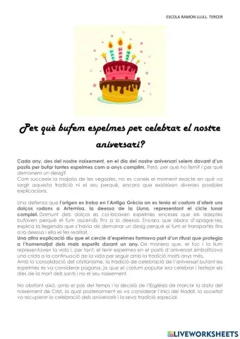 Lectura. Perquè bufem les espelmes als aniversaris