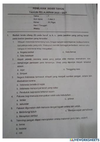 PAT Tematik Tema 7 Subtema 1&2