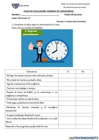 Ficha de evaluación.