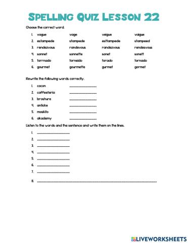 Spelling Quiz Lesson 23