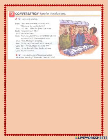 Listening exercise Clothes and adjetives to describe it.