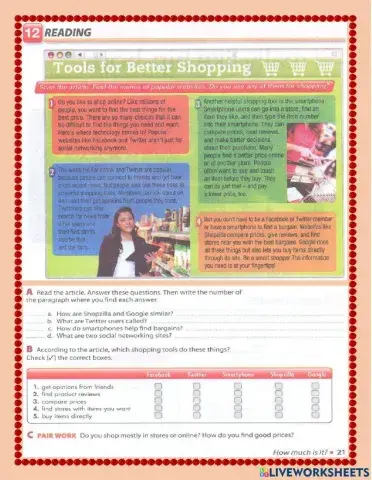 Reading exercise about shopping