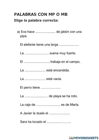 Palabras con mb o mp