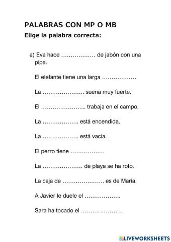 Palabras con mb o mp
