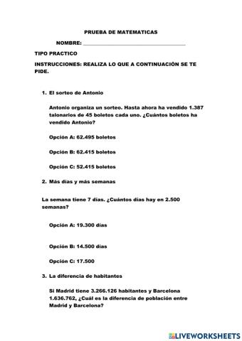 Prueba de matematicas