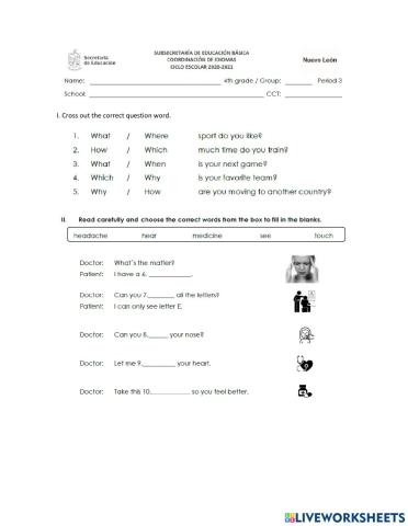 4th GRADE 3rd PERIOD EXAM JUNE 2021