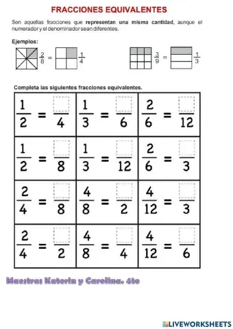Practicando fracciones equivalentes