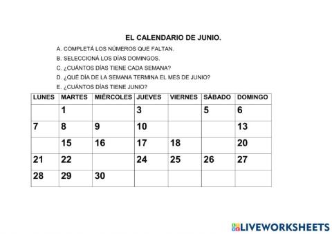 El calendario de junio
