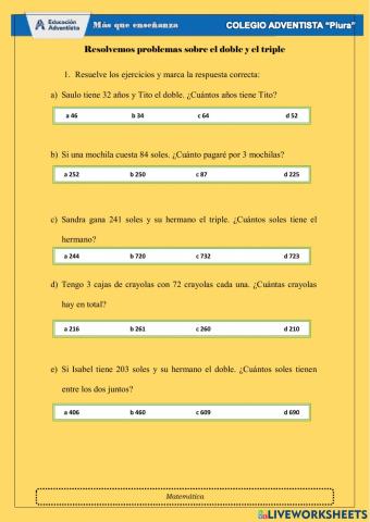 Problemas sobre doble y triple
