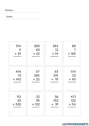 SUMAS 3º y 4º de primaria