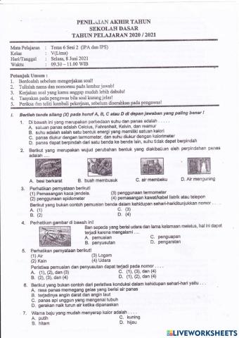 PAT T6S2 Kelas 5 (Selasa, 8 Juni 2021)