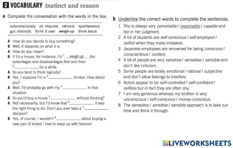 Vocabulary instinct and reason