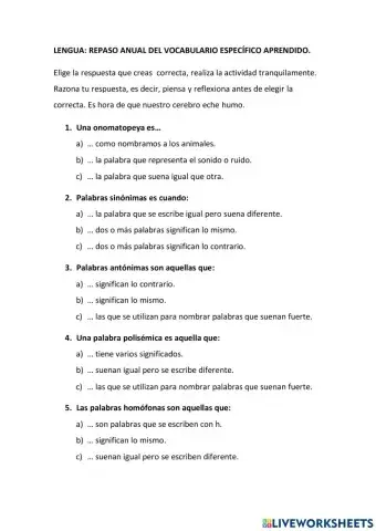 Vocabulario específico del área de Lengua